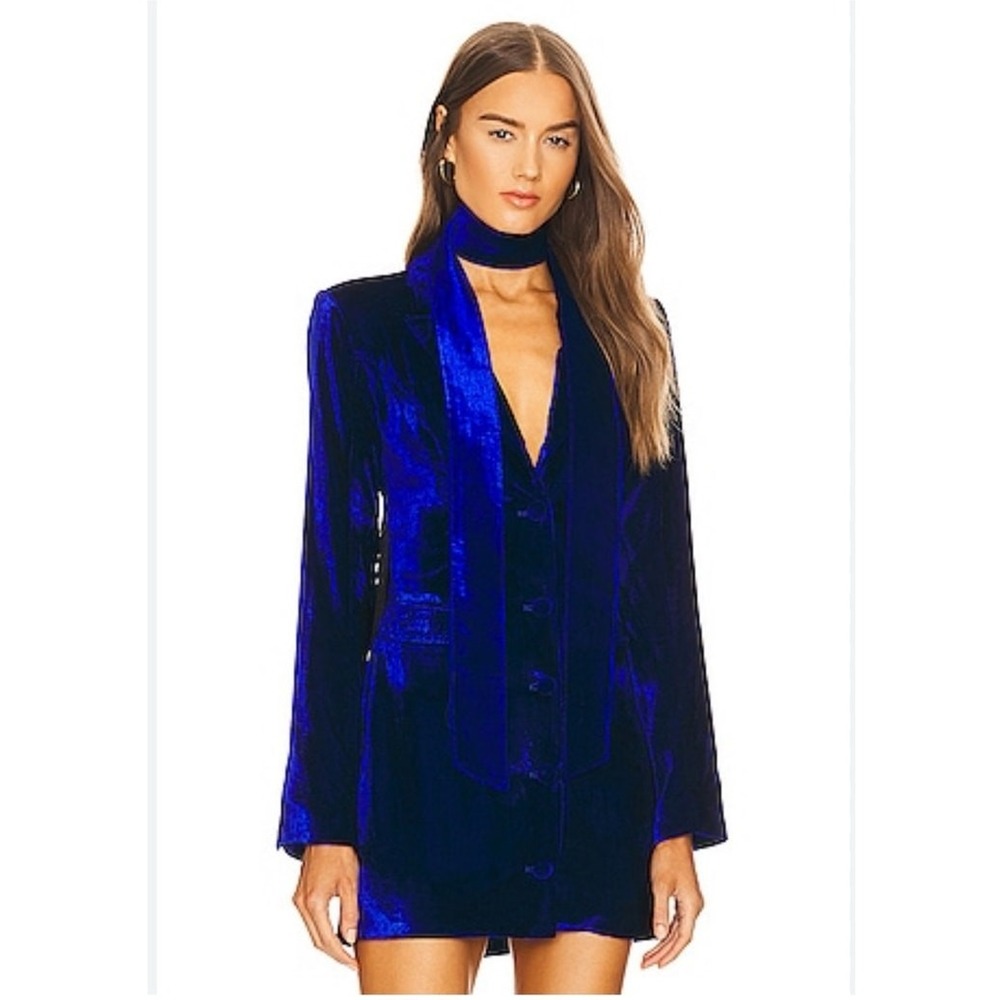 House of Harlowe x Revolve Crushed Velvet Fringe Open Back Blazer Mini Dress - Picture 2 of 10